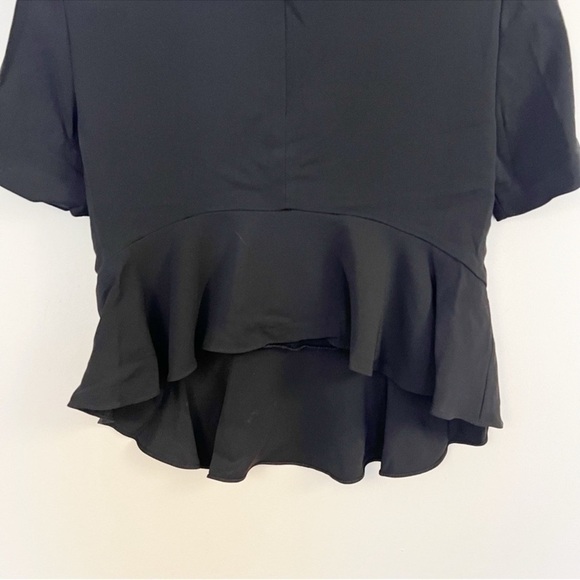 A.L.C. Black Short Sleeve Blouse High Low Ruffle Hem Back Zipper Size 0 (XS) - Picture 6 of 9